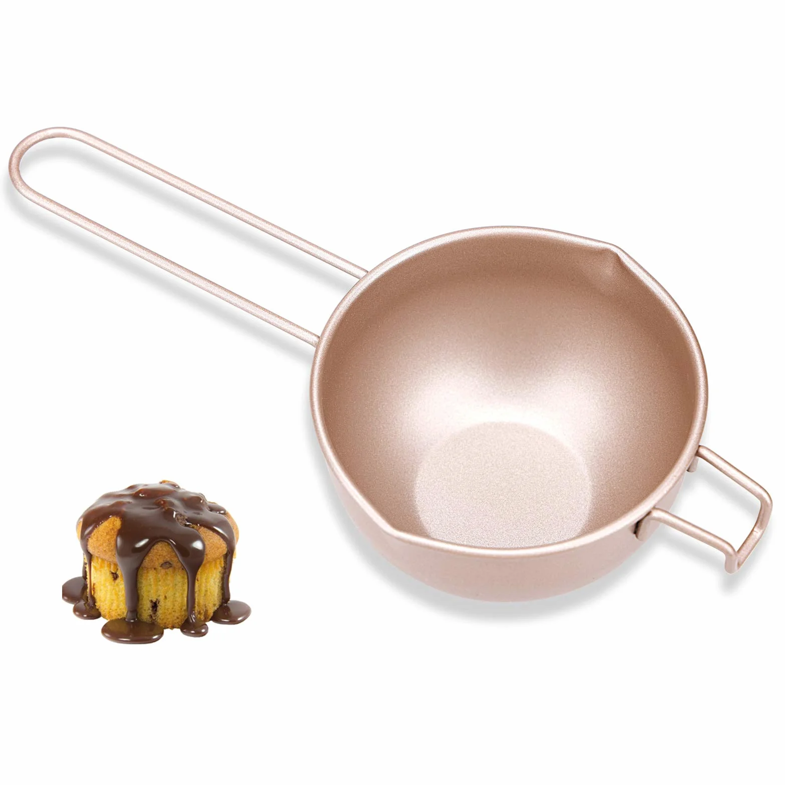 Schmelztopf Schokolade Wasserbad Schmelzschale mit Antihaftbeschichtung Schmelzschüssel für Wasserbad Kesseleinsatz Schokofondue Schmelztopf Kerzenwachs Kohlenstoffstahl für Zucker Butter Käse 450 ml