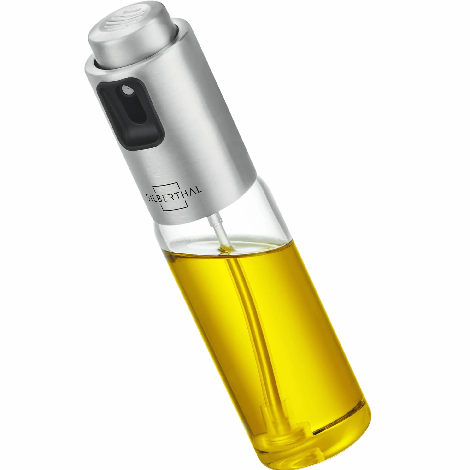 SILBERTHAL Ölsprüher 120 ml Glas – Sprühflasche für Speiseöl – 2 in 1 Essig & Ölspender – Gleichmäßiges Sprühen für Heißluftfritteusen, Pfannen, Salat – Küchenhelfer – Spülmaschinenfest