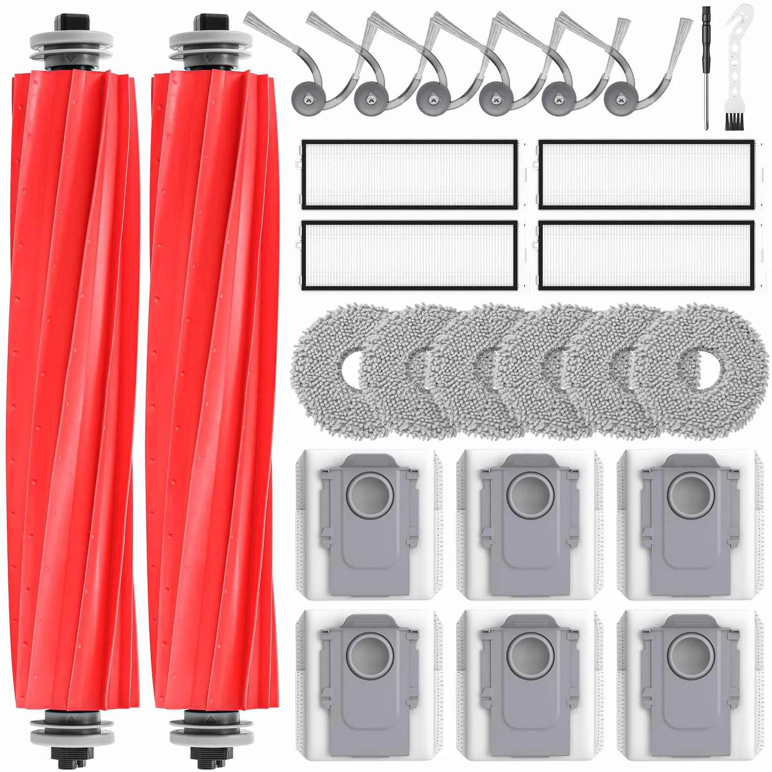 26 Stück QV 35A Zubehör für Roborock QV 35A/QV 35S / Qrevo S Pro/ QR598 / QR798 Saugroboter, 2 Hauptbürste, 6 Wischpads, 6 Staubbeutel,4 HEPA-Filter, 6 Seitenbürsten,1 Reinigungsbürste