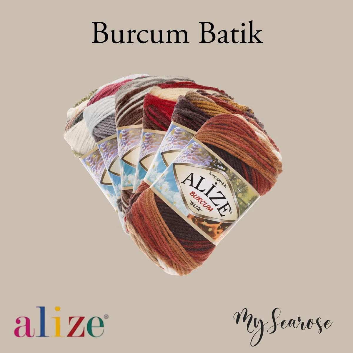 ALIZE Burcum Batik 3368 Premium Wolle 3 x 100g weiches Farbverlaufsgarn für Stricken & Häkeln von Schals Pullovern Decken und Accessoires pflegeleicht für Herbst und Winter mit mySearose Label