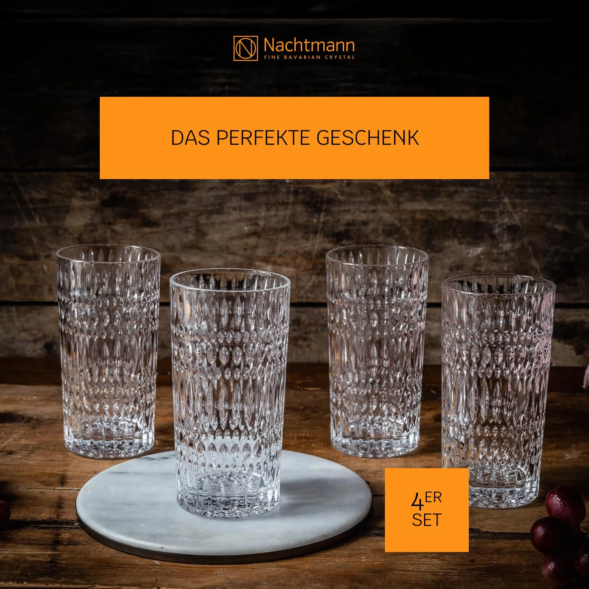 Nachtmann Longdrinkgläser 434 ml, 4 Stück, Ethno, 104250, Cocktailgläser aus Kristallglas, Trinkgläser spülmaschinenfest