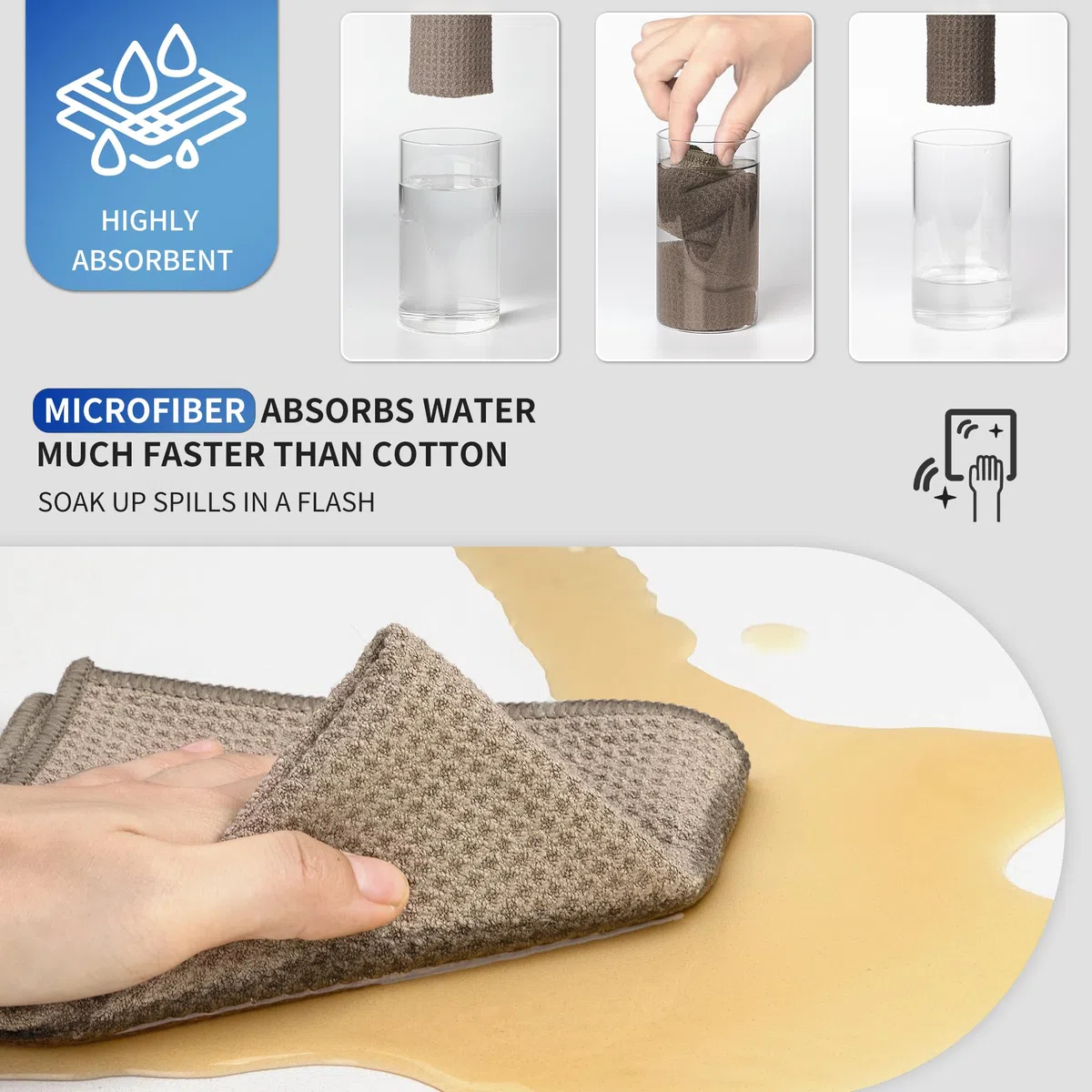 MR.SIGA Reinigungstücher mit Waffelmuster, wiederverwendbare, saugfähige Mikrofaser-Reinigungstücher, ultraweiche Mikrofaser-Reinigungstücher für die Küche, 6er-Pack, Sandbraun, 32 x 32 cm