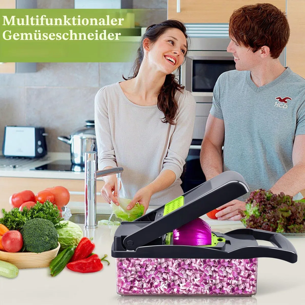 18-in-1 Gemüseschneider & Gemüsehobel, Multifunktionaler Vegetable Chopper mit 7 Klingen, Zwiebel Zerkleinerer Gemüsezerkleinerer Set mit Handschuh, Reinigungsbürste und Schäler