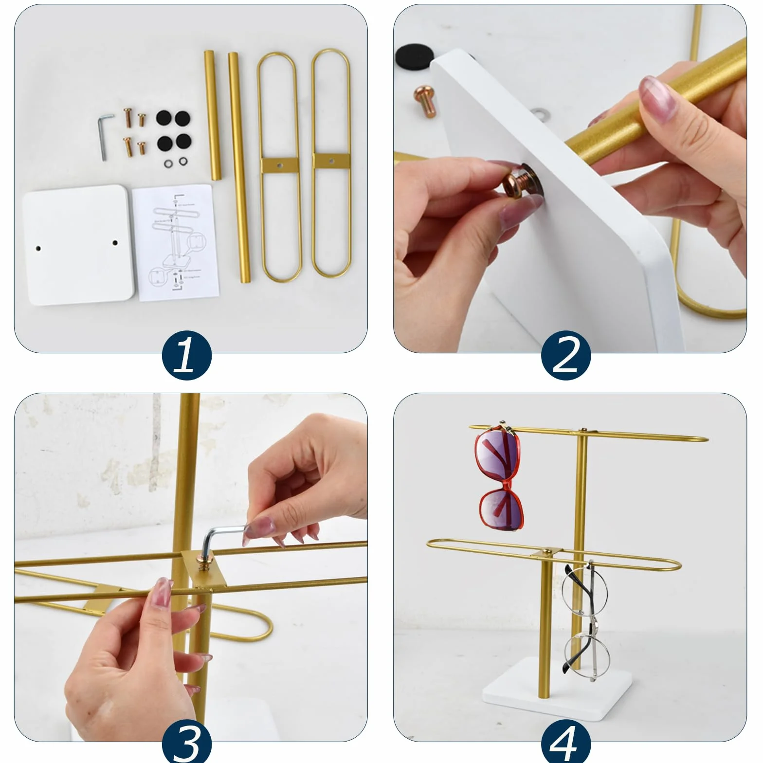 Sonnenbrillenhalter, Doppelstöckiger Brillenständer für 20 Brillen, Sonnenbrillen Display, Brillen Organizer für Tisch, Kommode, Schreibtisch, Arbeitsplatte, Schlafzimmer
