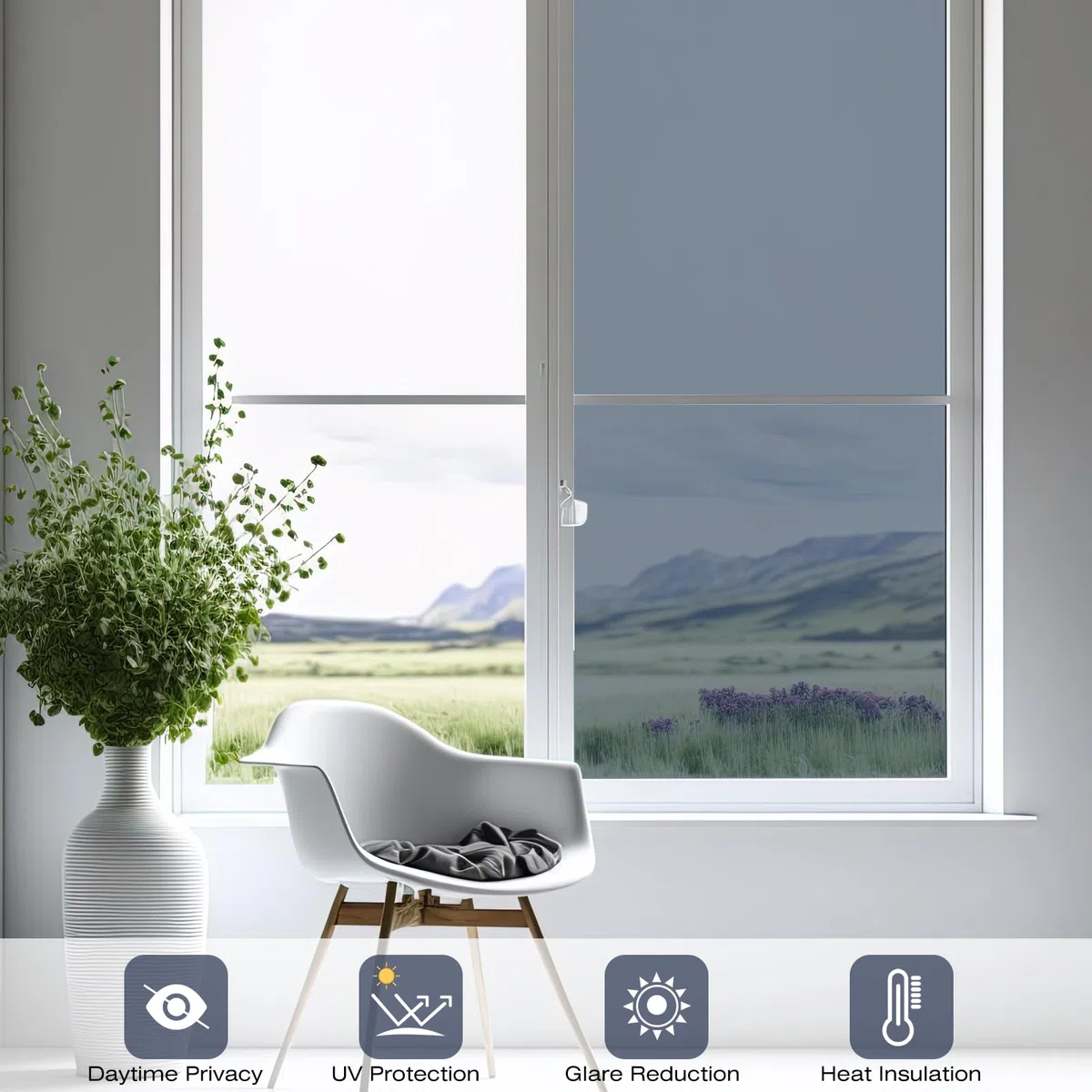 Volcanics Spiegelfolie Fenster Sichtschutz 90x197cm mit Montagewerkzeug, Einseitig Fensterfolie Blickdicht von außen, Silber, Sonnenschutzfolie Fenster Innen, Statische Haftung