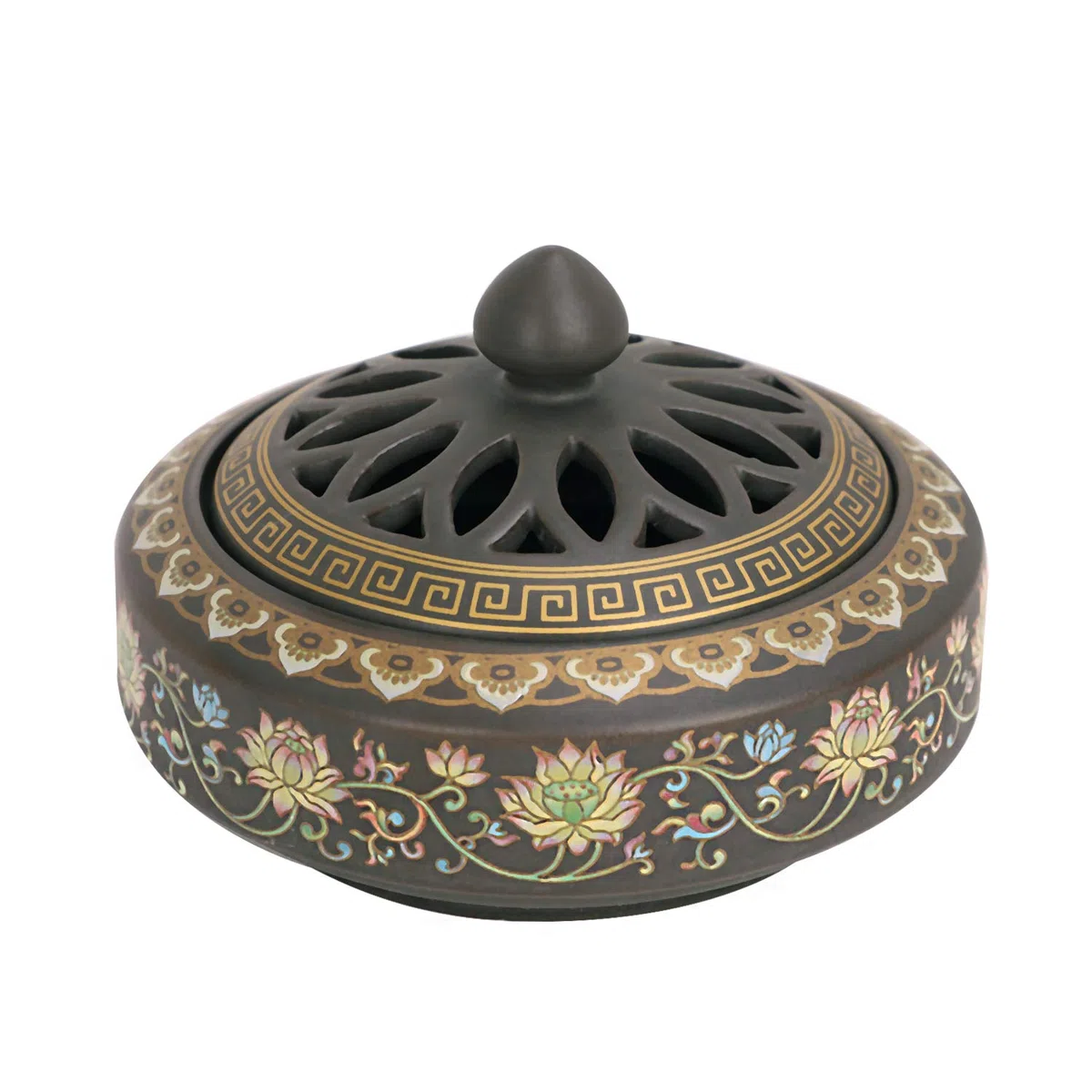 Keramik Weihrauchbrenner Räuchergefäß Räucherstäbchenhalter Halter Rund Chinesisch Porzellan Räucherschale mit Feuerfeste Matte und Deckel für Home Deko Geschenk