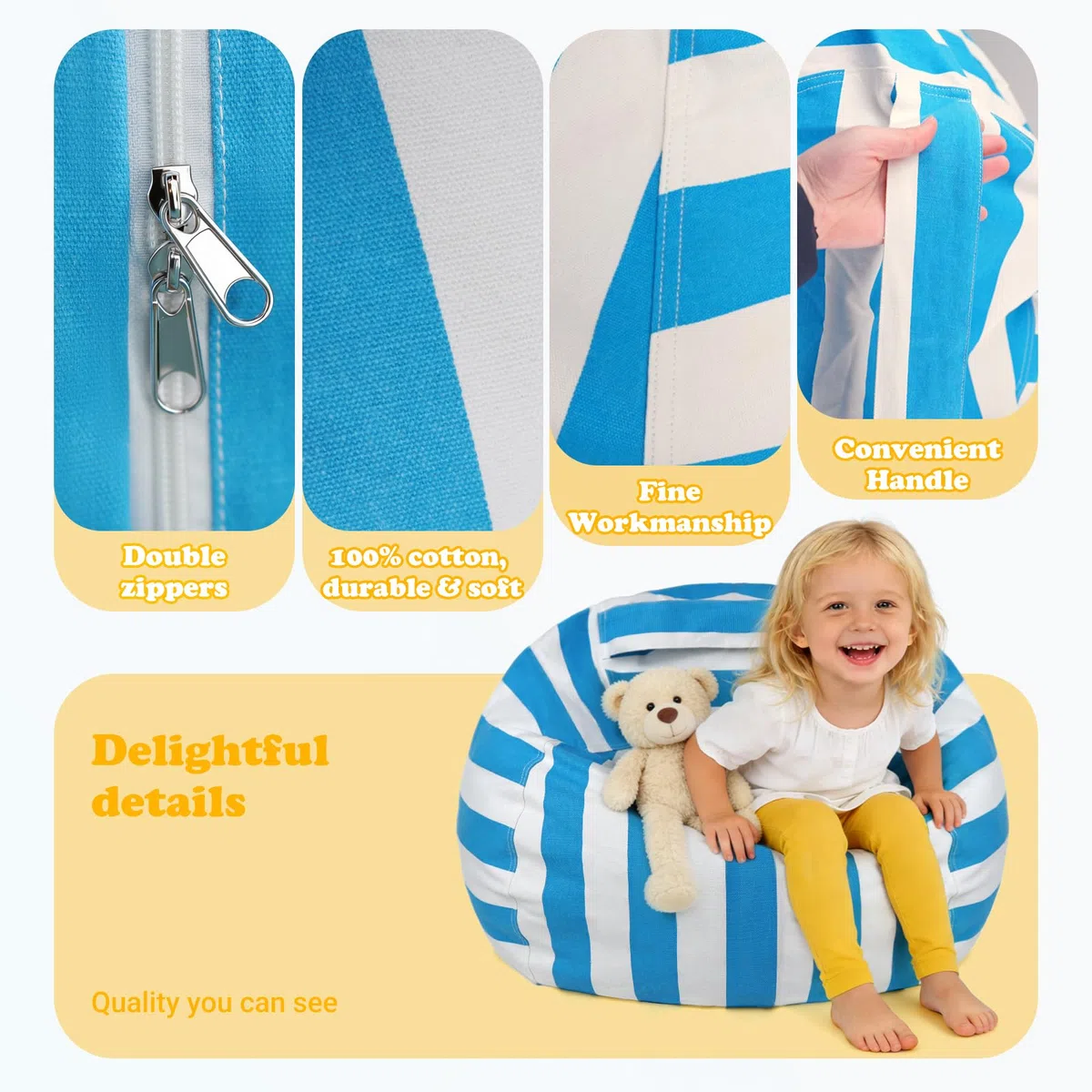 38" Sitzsack Kinder, Extra Groß Stofftier Kuscheltier Aufbewahrung, Bequemer Sitzsack Canvas für Schlafzimmer, Kinderzimmer, Spielzimmer(Lila)