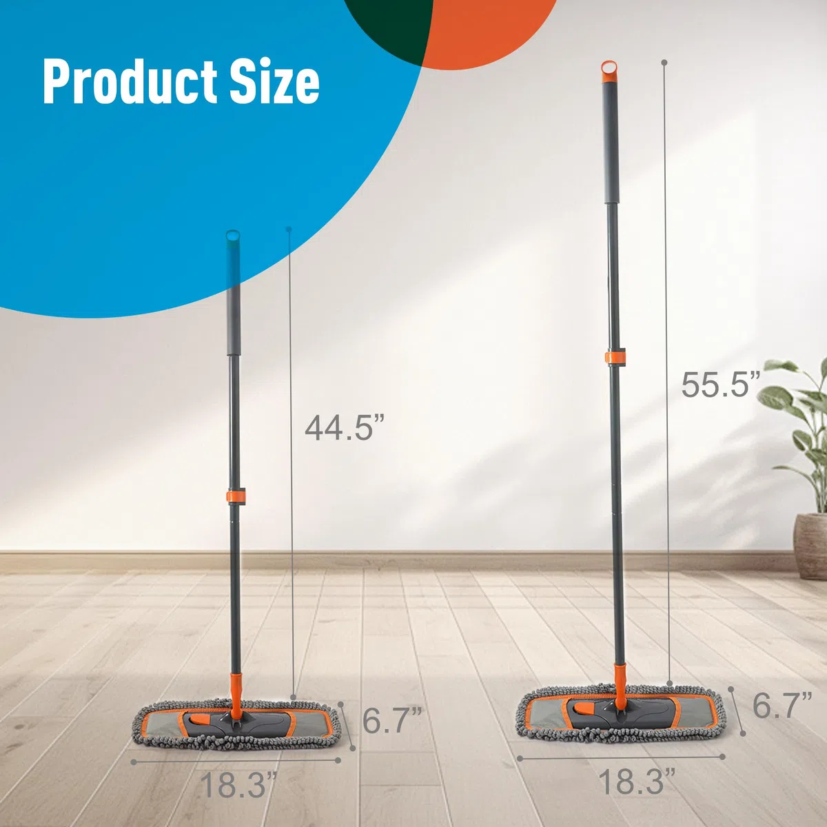 CLEANHOME Bodenwischer Set enthält 2 Dicke Strapazierfähige Ersatzkopf | Ein 141cm langer Teleskop-Wischmopp für die Bodenreinigung in Wohn-,Schlaf- und Küchenräumen sowie im Flur eignet