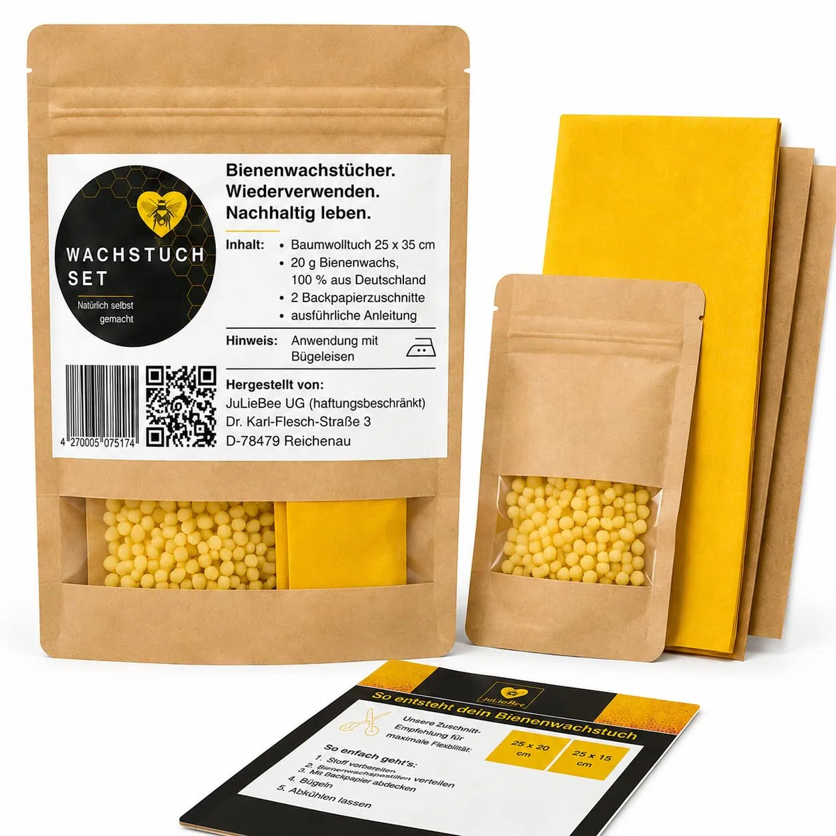 Bienenwachstücher Set zum Selbermachen – DIY Starter Set mit Baumwolltuch, Bienenwachs Pastillen & Anleitung – Nachhaltige Frischhaltefolie Alternative, Wiederverwendbar