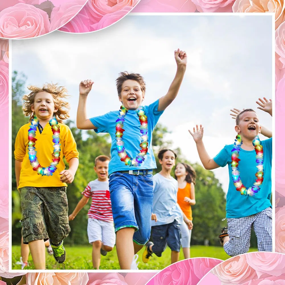 Joycabin 10 Stücke LED Hawaii Ketten Blumen,Leuchtende Hawaii Blumenketten Hawaiianische Deko Girlanden,Bunte Blumenketten Hawaii für Kinder Erwachsene Tropisch Geburtstag Party Strandurlaube,Bunte