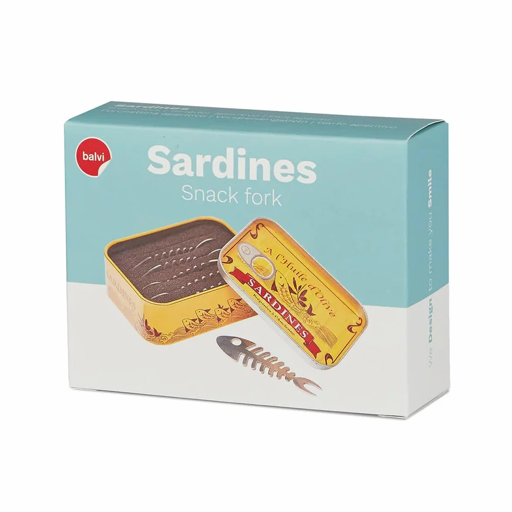 Balvi Aperitif-Gabel Conserverie Sardines Tintenfisch-Konservendose im Retrodesign Blech/Edelstahl