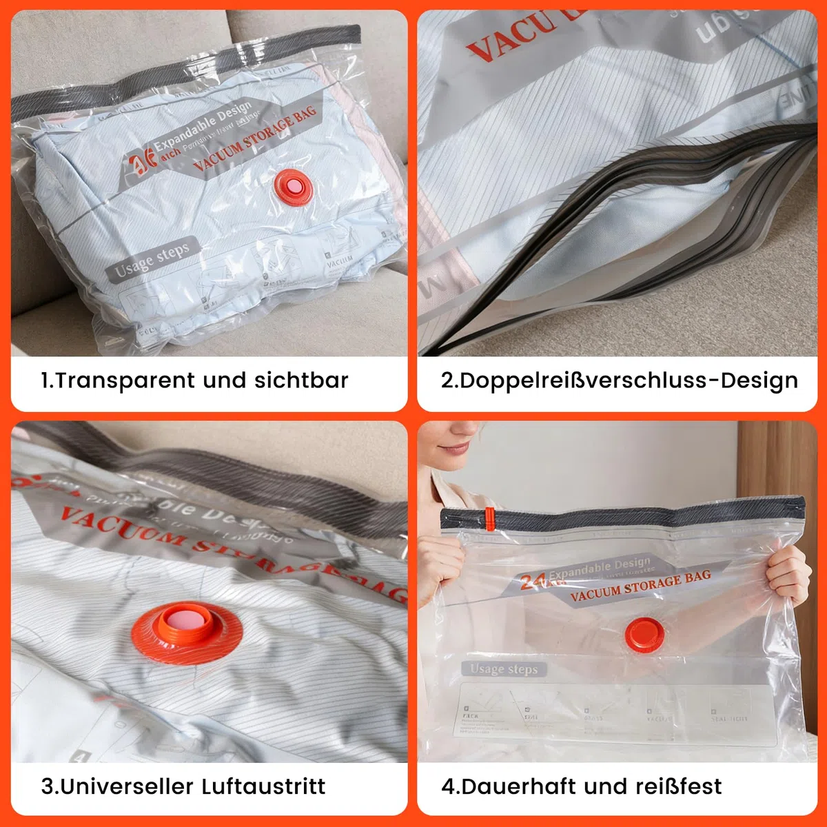Vakuumbeutel für Kleidung mit Kabellose Vakuumpumpe, 12 Stück (4 Groß 60x50cm, 4 Mittel 60x40cm, 4 Kleine 50x40cm), Wiederverwendbare Vakuumierbeutel Kleidung für Reisen Tägliche Aufbewahrung