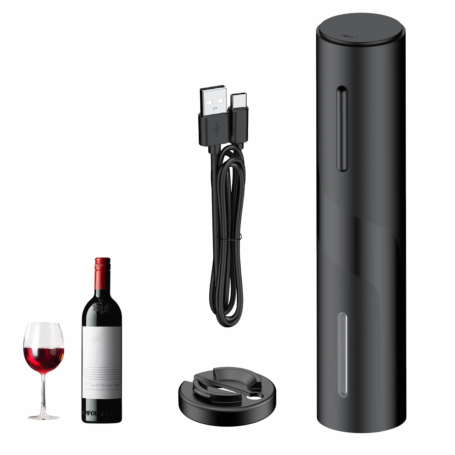 Pawfly Akku Elektrischer Weinflaschenöffner mit Folien Schneider Automatischer Weinöffner USB-C Aufladbarer Elektrokorkenzieher mit LED Licht Weinkorkenzieher für Hausbar Restaurant Party Hochzeit