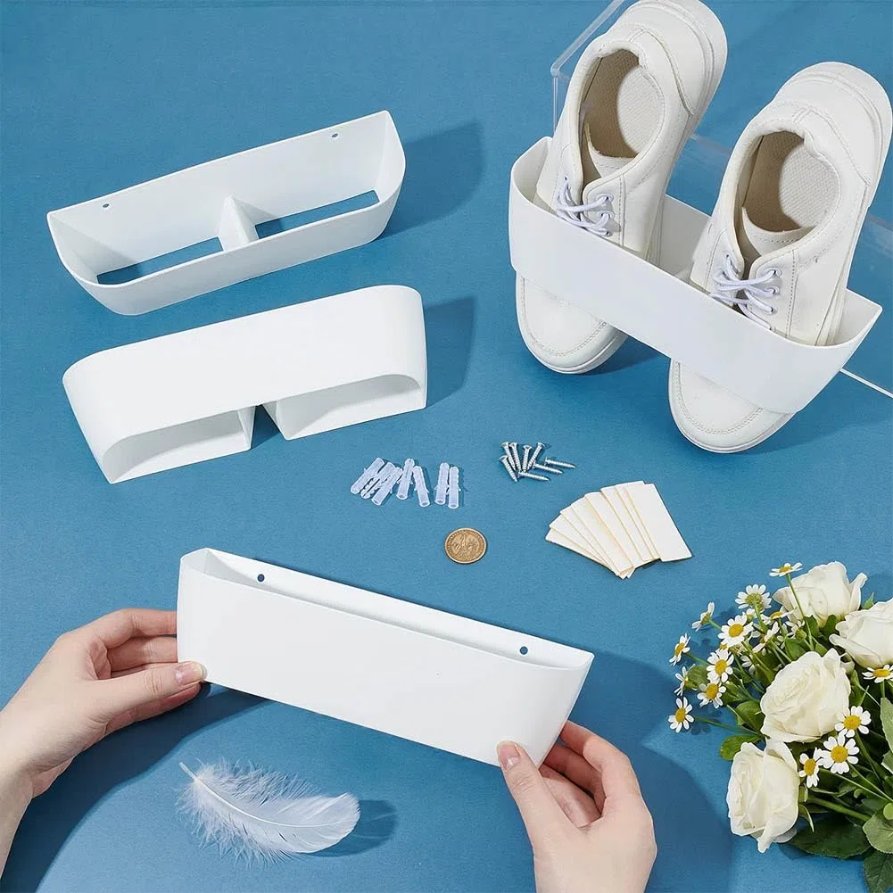 OLYCRAFT 4er Pack Wandschuhregal mit Klebestreifen Plastik Schuhhalter Aufbewahrungsorganizer platzsparend hängendes Schuhregal weiße Tür Schuhaufhänger für Badezimmer Küche Wohnzimmer Wohnmobil