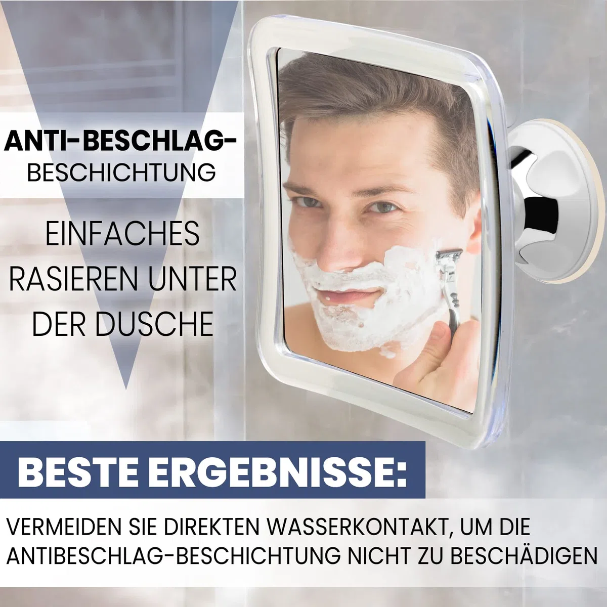Mirrorvana Antibeschlag Duschspiegel mit Saugnapf, Bruchsicherer Rasierspiegel für die Dusche, Beschlagfreier Badspiegel, Unzerbrechlicher Rasierhelfer 16x16 cm