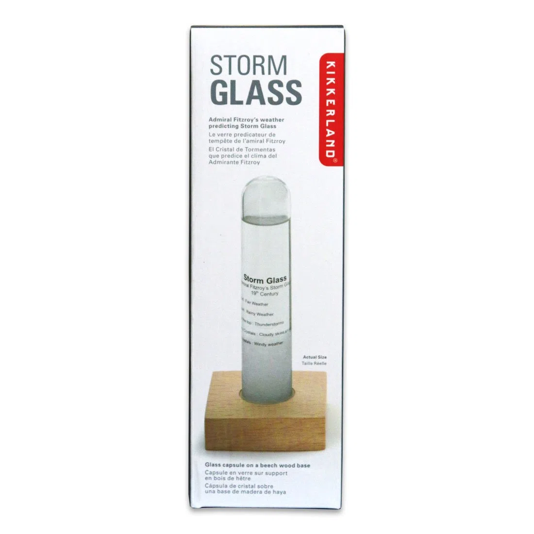 Kikkerland Sturmglas mit Sockel aus Buchenholz, Transparent, 3 x 4.3 x 20.9 cm