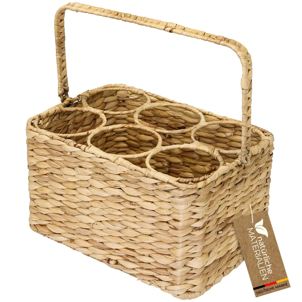 HMF Flaschenträger für 6 Flaschen, Flaschenkorb geflochten aus nachhaltiger Wasserhyazinthe | 32 x 22 x 18 cm