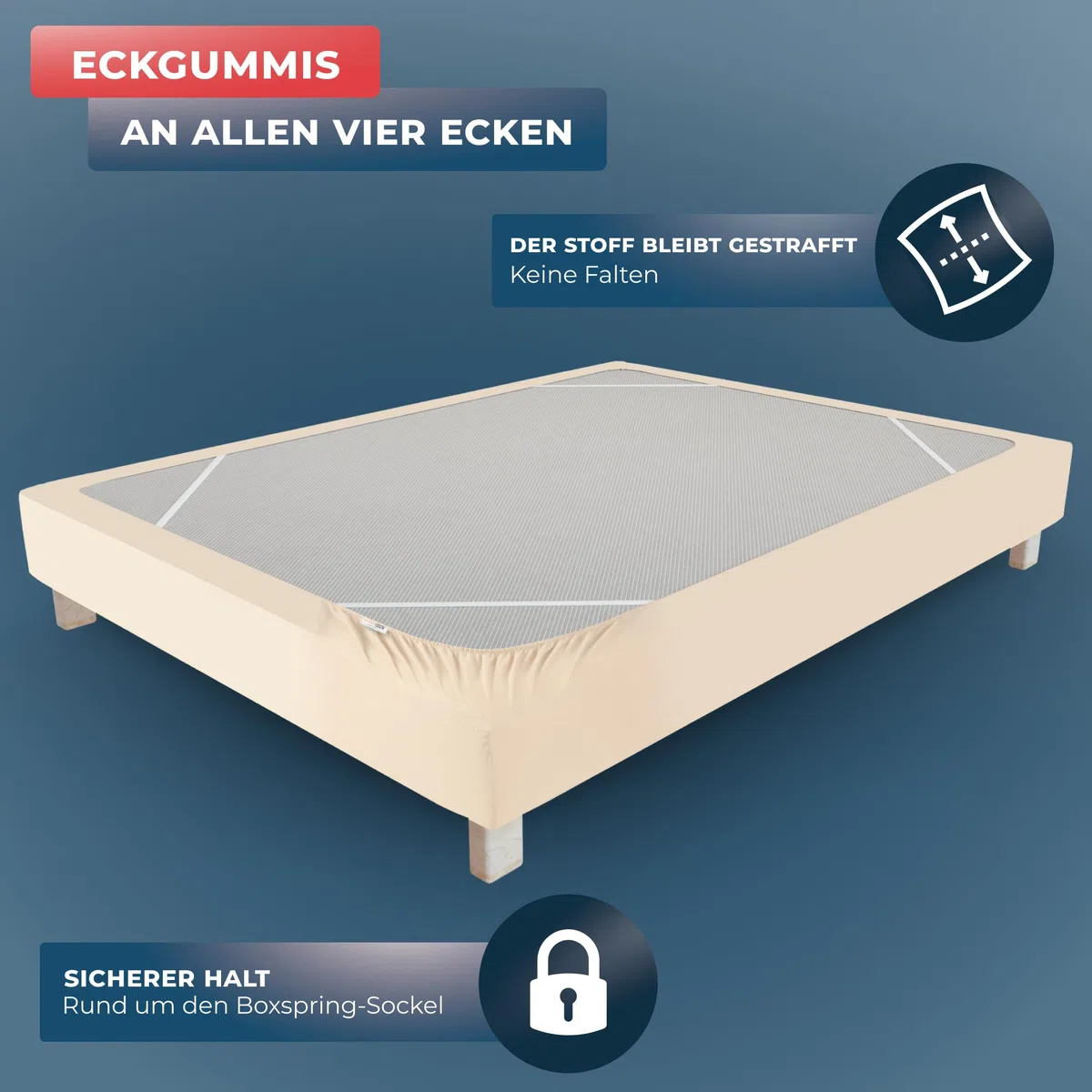 Wrappybag Boxspring Bettumrandung 90 x 200 mit Gummibändern – Neuer Look für Ihren Alten Boxspring-Sockel – Farbe Hellbeige - Betthusse in 6 Größen Verfügbar