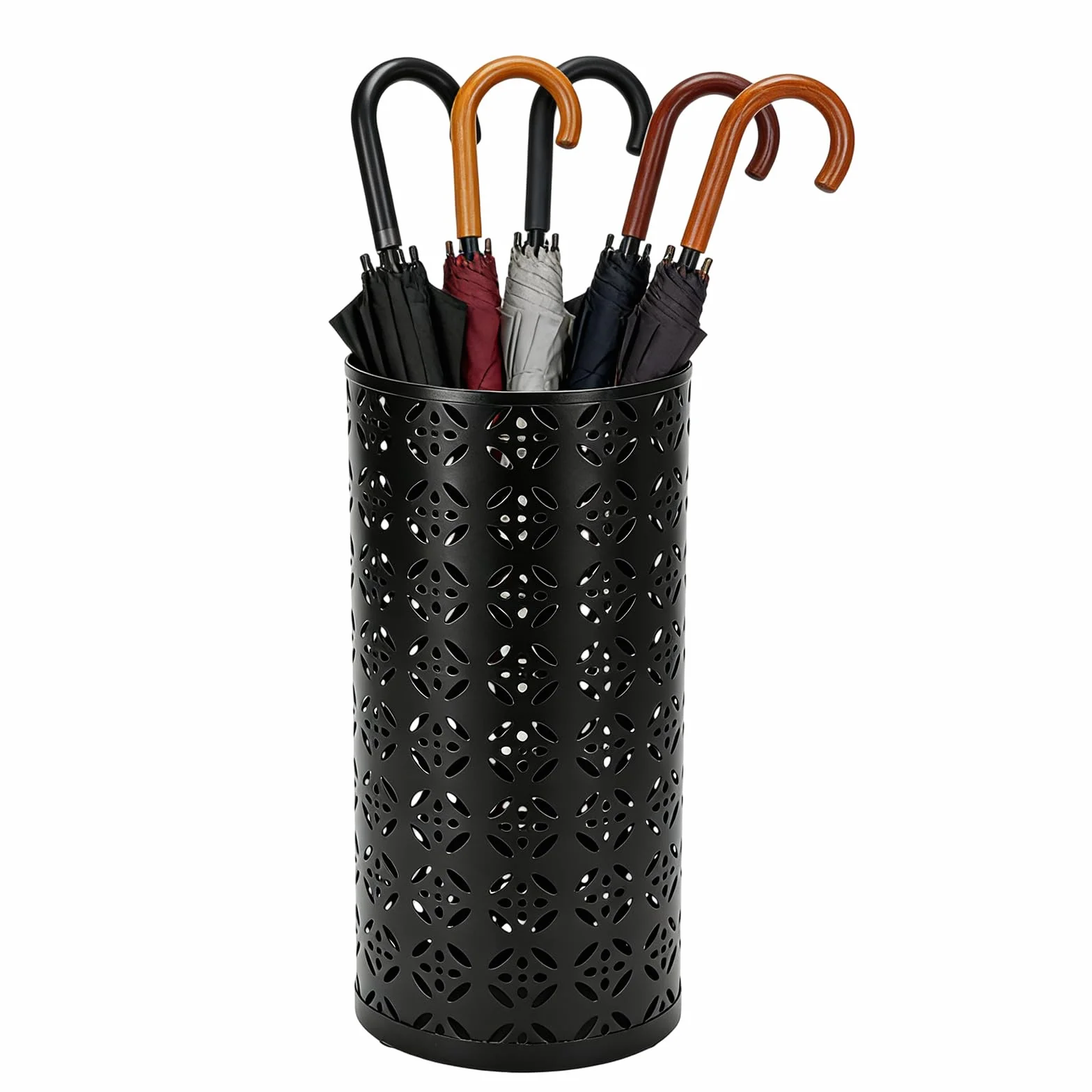 PORFOYO Schirmständer, Runder Regenschirmständer aus Metall, Schwarz Regenschirm Ständer, 15x15x35 cm Freistehender Schirmständer Regenschirm, Umbrella Stand für Eingangsbereich, Haus, Lobby, Büro