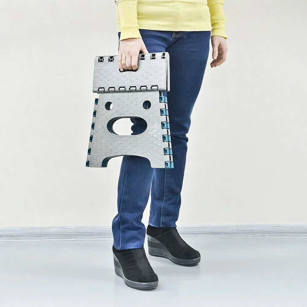 STARK Tritthocker faltbar 27 cm – Klapphocker für Kinder und Erwachsene, klappbar & stabil, rutschfest mit Griff – Faltbarer Hocker für Küche, Bad, Garten & Werkstatt, platzsparend (Grau-Blau)