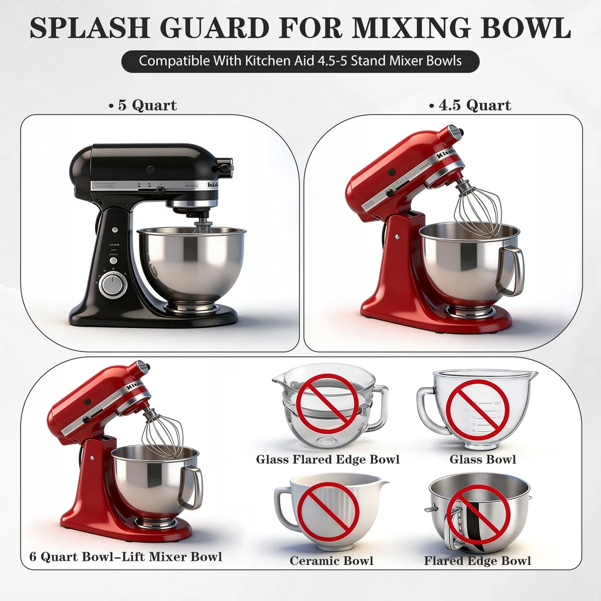Mixer Mehl Trichter Spritzschutz Kompatibel mit KitchenAid 3-in-1 Standmixer Zubehör mit faltbarem Messbecher Großer Mehl-Trichter für Kitchen Aid Mixer