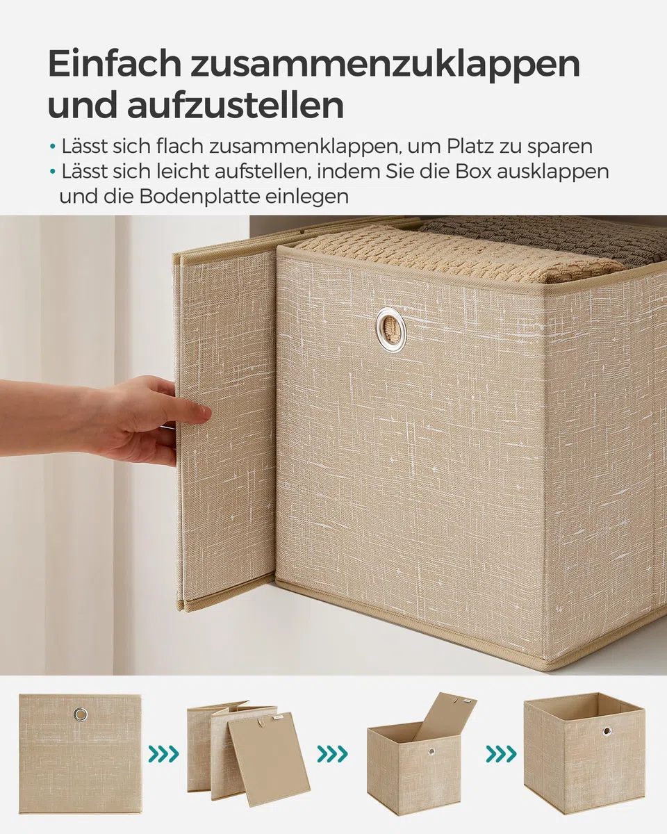 SONGMICS Aufbewahrungsbox, 6er Set, Ordnungsboxen aus Vliesstoff mit Griff, Boxen Aufbewahrung, 30 x 30 x 30 cm, Organizer Box, für Würfelregal, Faltbox, Kleideraufbewahrung, sandbeige RFB006K03