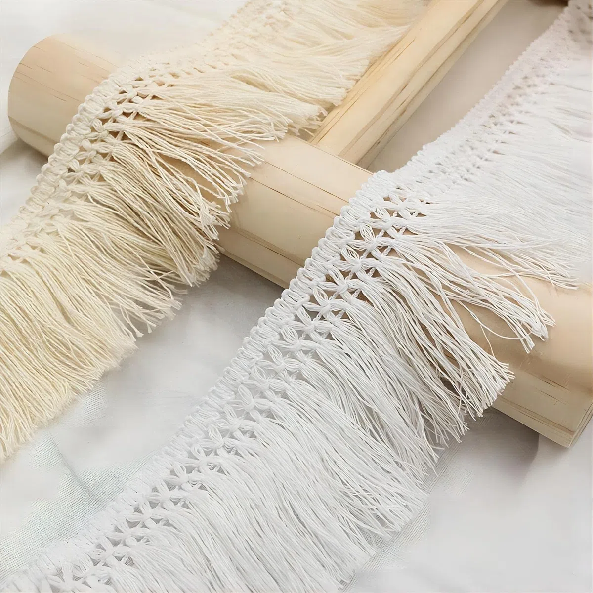 6 Meters 6cm Baumwolle Fransenborte Quasten Trim Spitzenband Spitzenborte Fransenbesatz Fransenband HäKelspitze FransenbordüRe Kissendeko Quastenbesatz Vorhangborte für Kleidung,DIY Nähen,Creme