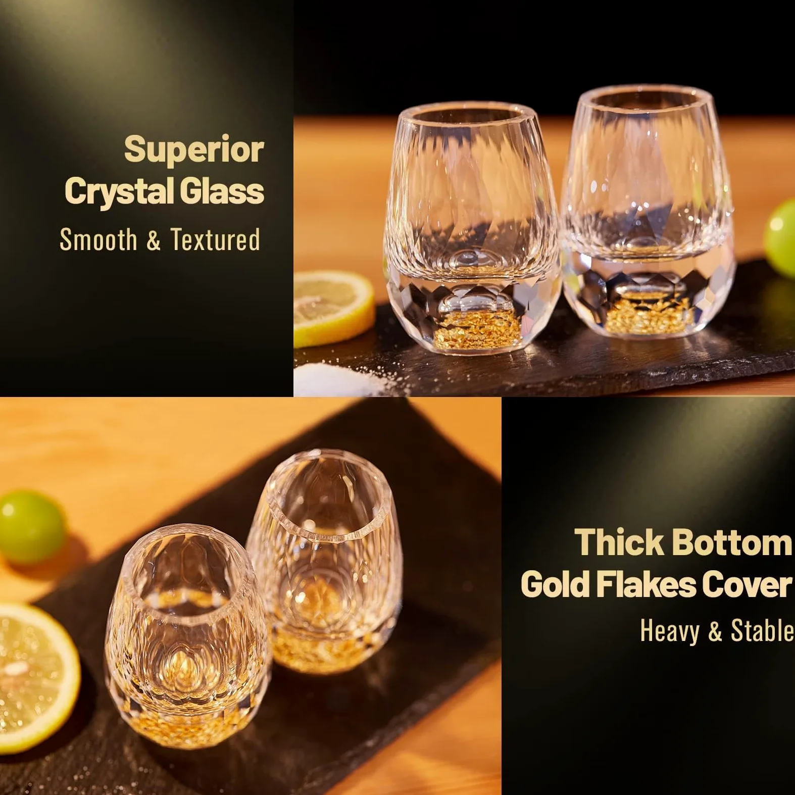 DUJUST Diamant-Schnapsgläser (4cl), kristallgläser, verziert mit 24-karätigen Blattgoldflocken, Luxuriös und Niedlich Shotgläser, BPA-frei und bleifrei, perfekt für Dekoration und Sammlung – 2 Stück