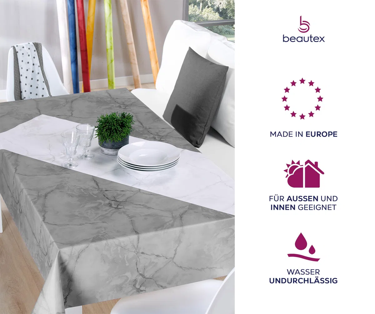 BEAUTEX Wachstuchtischdecke Marmor eckig 140x100 abwaschbar fleckabweisend | wasserundurchlässig, pflegeleicht, strapazierfähig, zuschneidbar, edle Optik, ideal für Esszimmer, Garten und Balkon
