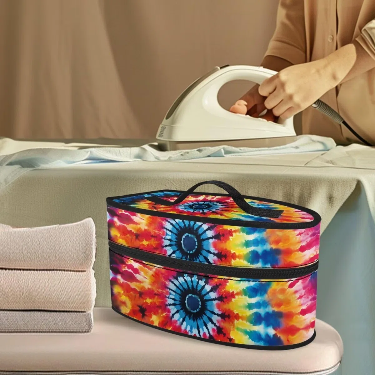 Rainbow Tie Dye Iron Storage Bag Travel Irons Carrying Organizer Tie Dye Steam Iron Storage Bag with Zipper Handle Garment Steam Foldable Irons Cover Box Irons Accessories