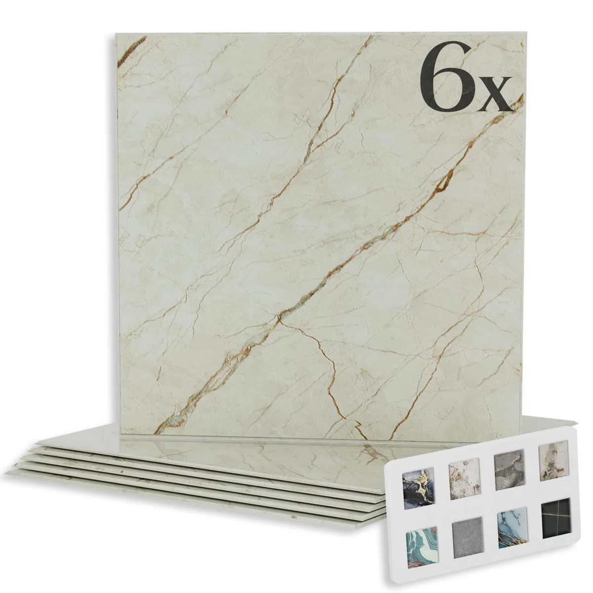 HEXIM Marmorplatten Optik 6 Stück SPC Viereck 21,5 x 21,5 cm Innen & Außenbereich Granit Steinoptik Kunststoff Fliesen - Marmor Dekor Wandfliesen helles Beige (8088)