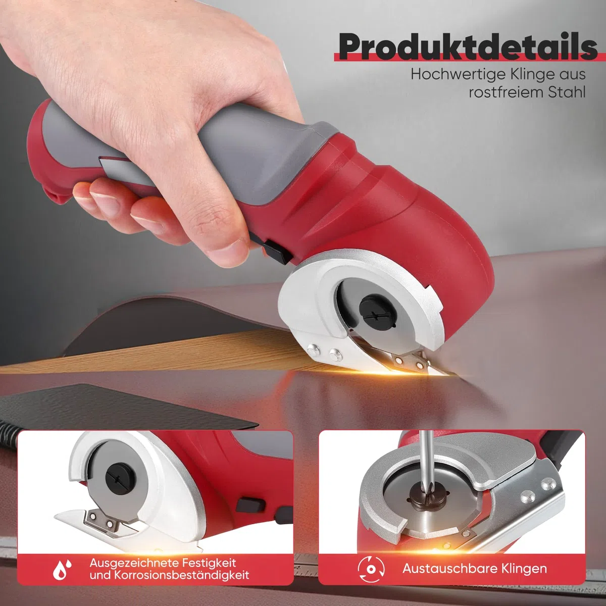 Kartonschneider Schnurlose Elektrische Schere, Kabellose Elektrische Schneidemaschine Elektrischer Kistenschneider für Papier, Pappe, Teppich, Leder, Filz, Geschenke für Männer und Frauen(Rot)