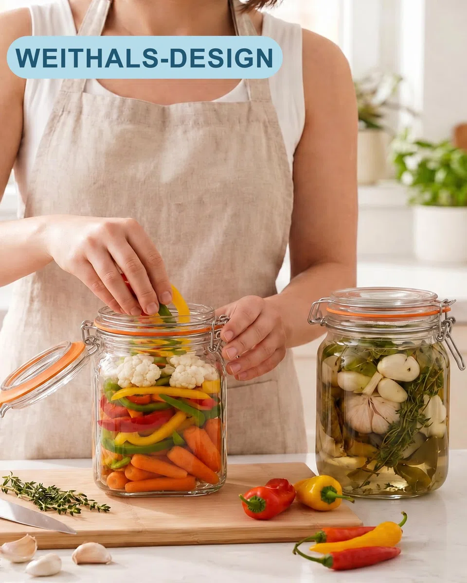 2er-Pack Fermentierglas 1L mit Gärventil und Gewicht: Premium Fermentationsglas Auslaufsicheres Fermentierset für Anfänger & Profis - 1000ml Gärglas für Sauerkraut, Pickles, Kimchi, Kombucha