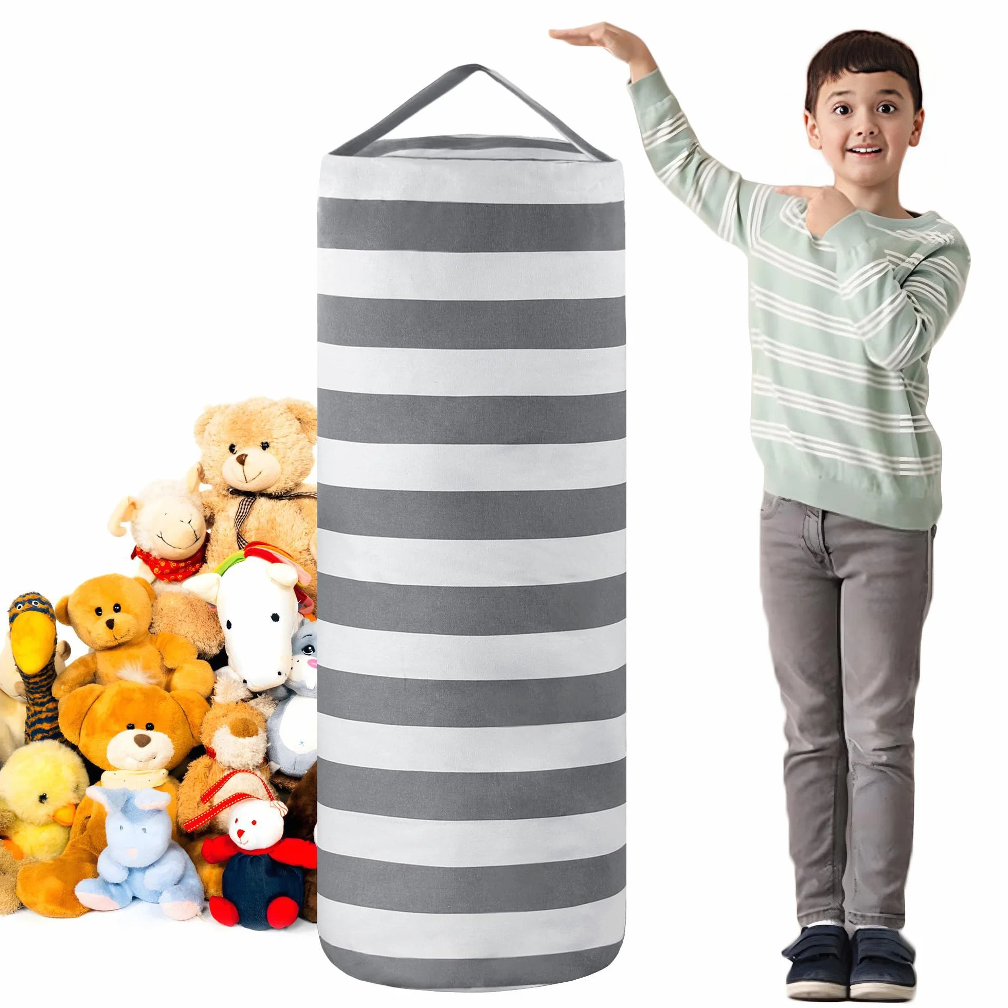 Sitzsack-Bezug zur Aufbewahrung von Stofftieren für Kinder, Plüschtiere, Organizer-Taschen, ein durchgehender Reißverschlusszylinder, Zimmermöbel-Dekor – Organisieren, Sitzen, Spielen, Boxen