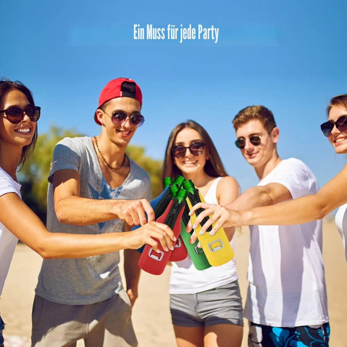 4 Stück 12oz 330 ml Bier Flaschenkühler Neopren Manschette Bierkühler Flaschen Kühlmanschette Getränkekühler Isoliert Reißverschluss für Outdoor Unterwegs Party Bierflasche Kühler