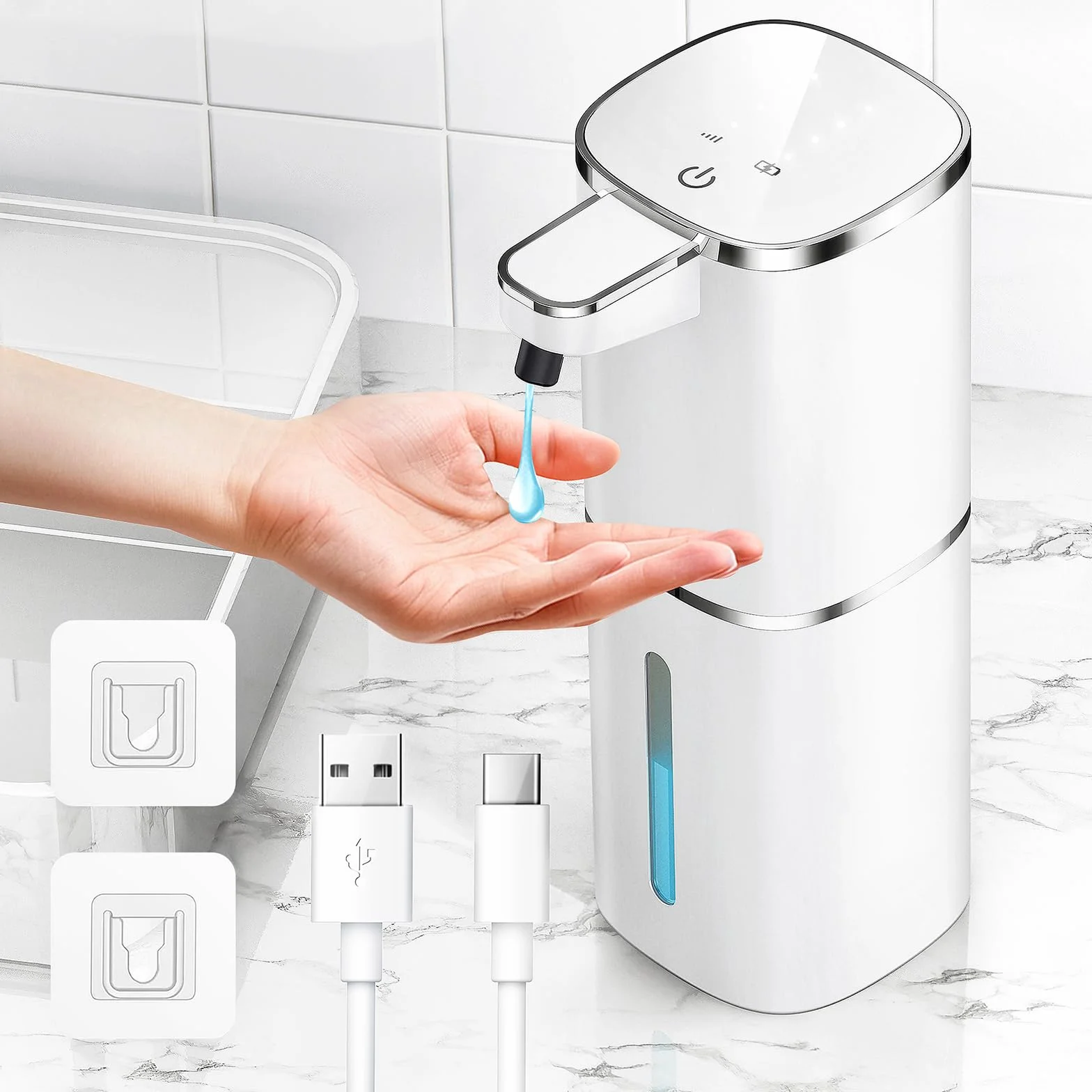 Seifenspender Automatisch Wandbefestigung,400ml Elektrischer Seifenspender mit Sensor Infrarot USB Wiederaufladbar,IPX5 Wasserdicht für Küchen,Bad,Schule,Hotel