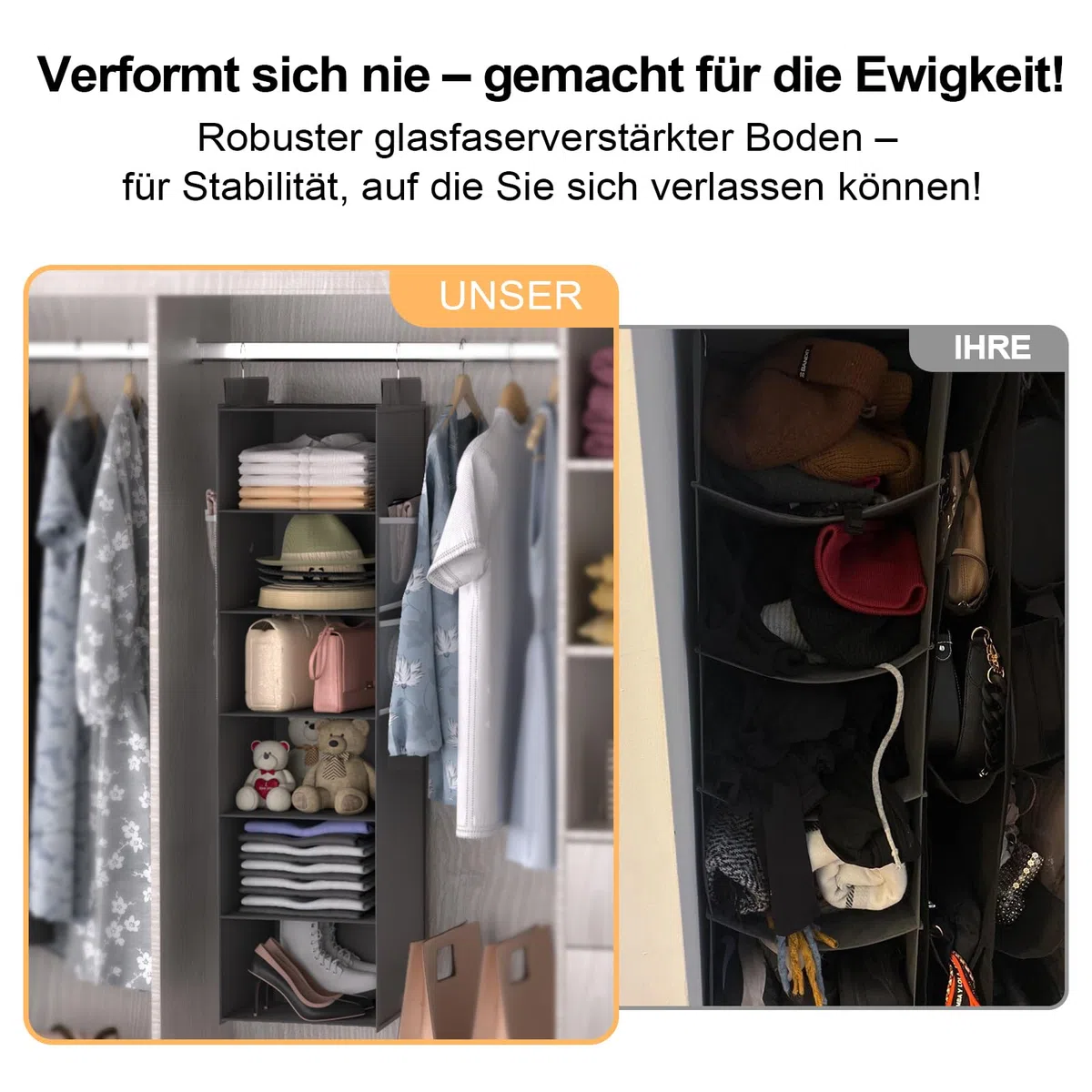 ALLTIDYUP Extra tiefer Hängeorganizer, Kleiderschrank Organizer Aufbewahrung 6 Fächer, Mesh-Taschen, stabil, platzsparend, ideal für Studentenwohnheim, Wohnmobil, Grau, 1 Stück