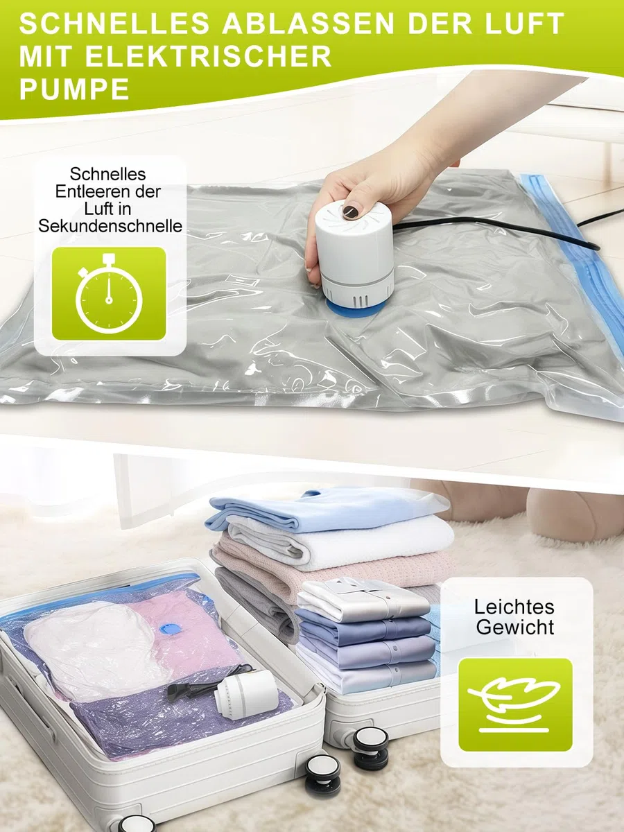 Vakuumbeutel für Kleidung mit Elektrischer Luftpumpe, PARPAT 10 Stück (3 Jumbo 100x80cm &3 Groß 80x60cm &2 x Mittel 70x50cm &2 Kleine 60x40cm), Durchsichtig für Reisen, Kissen Bettdecken Aufbewahrung