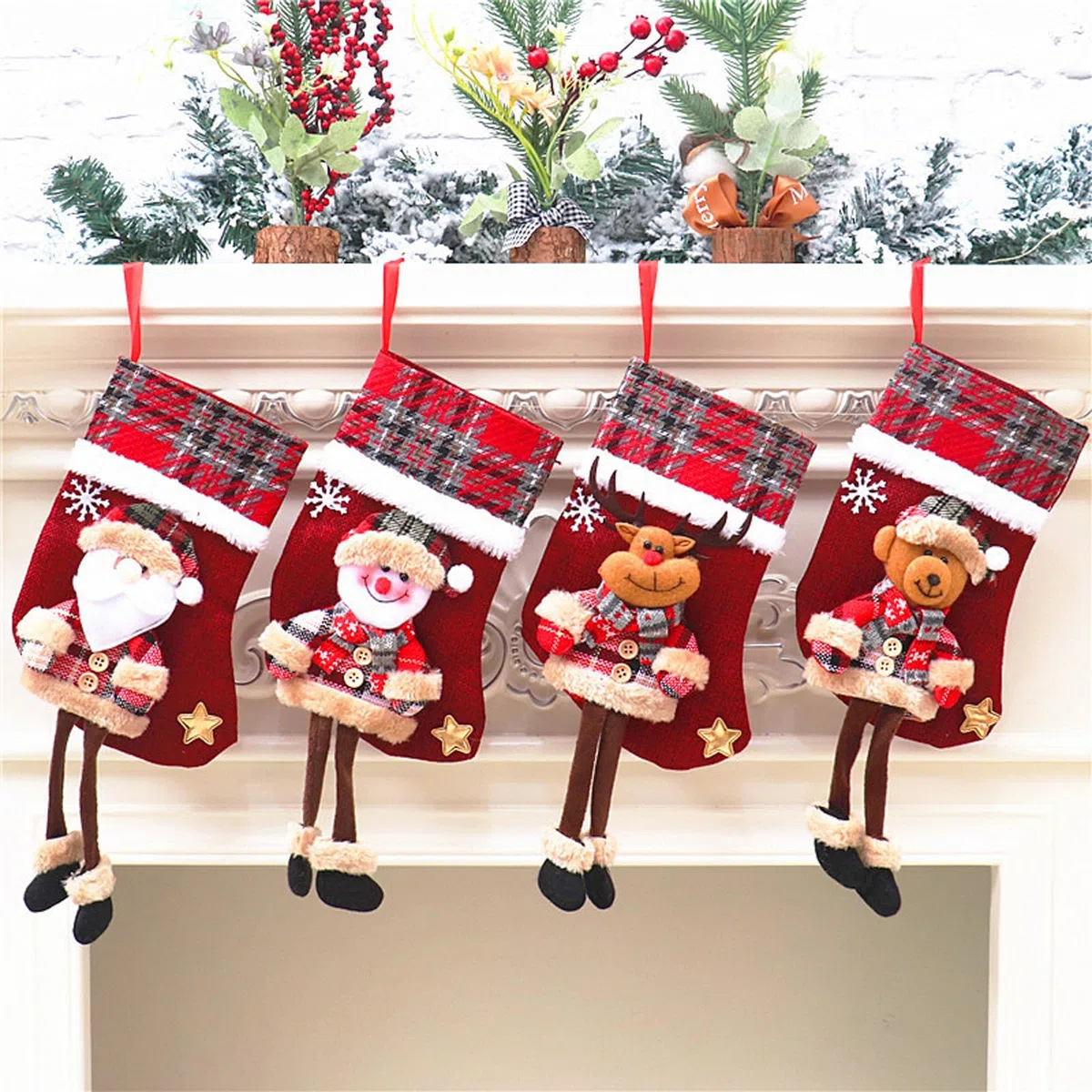 Nikolausstrumpf klein 4 STK Nikolausstiefel Personalisiert 3D Weihnachtsstrumpf Geschenkbeutel Weihnachtssocken zum Befüllen zum Aufhängen für Weihnachten Kamin, Schaufenster