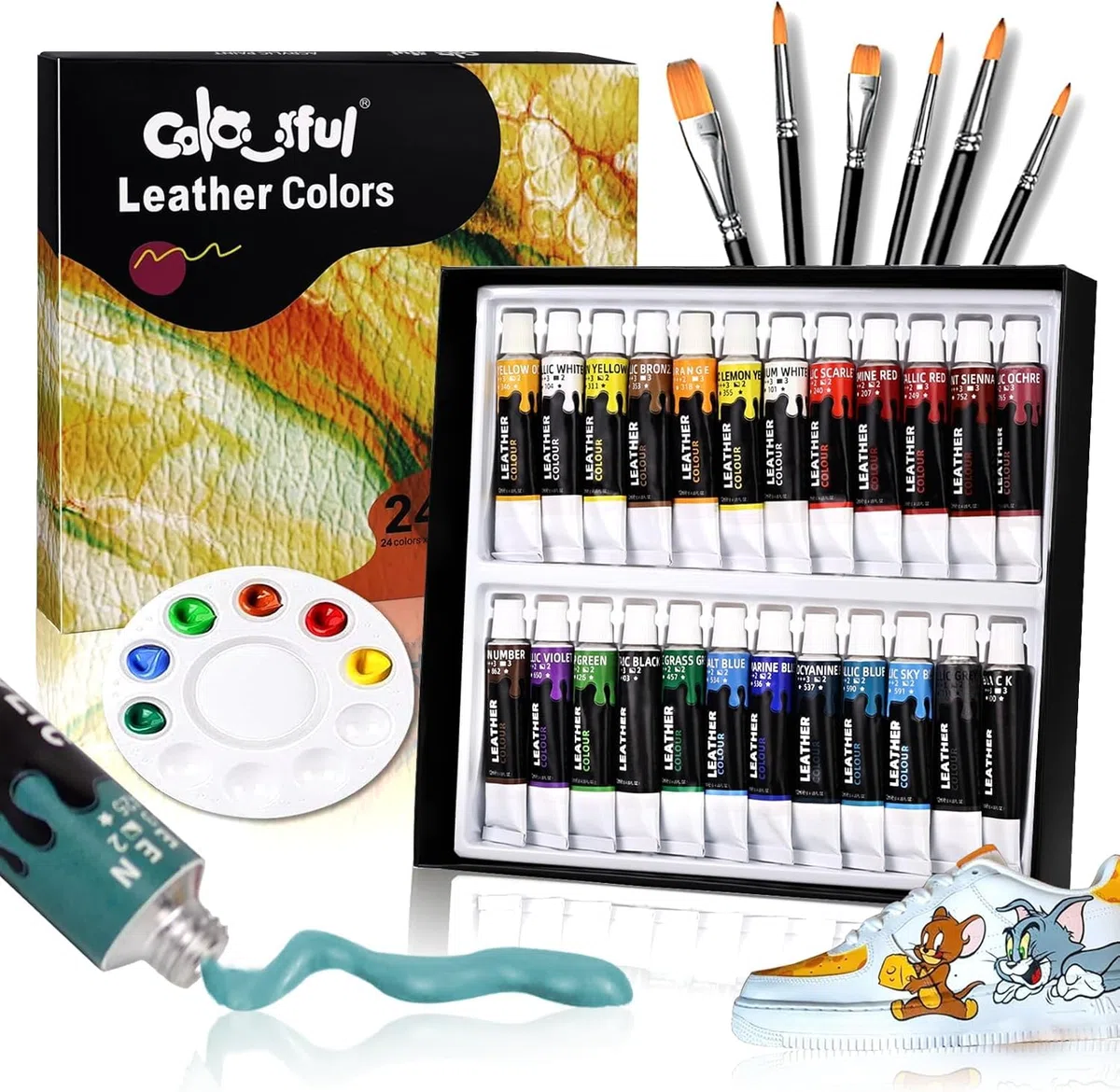 Colorful Acryl-Lederfarbe für Schuhmalerei und Bastelprojekte, 24 Farben, Lederpflege