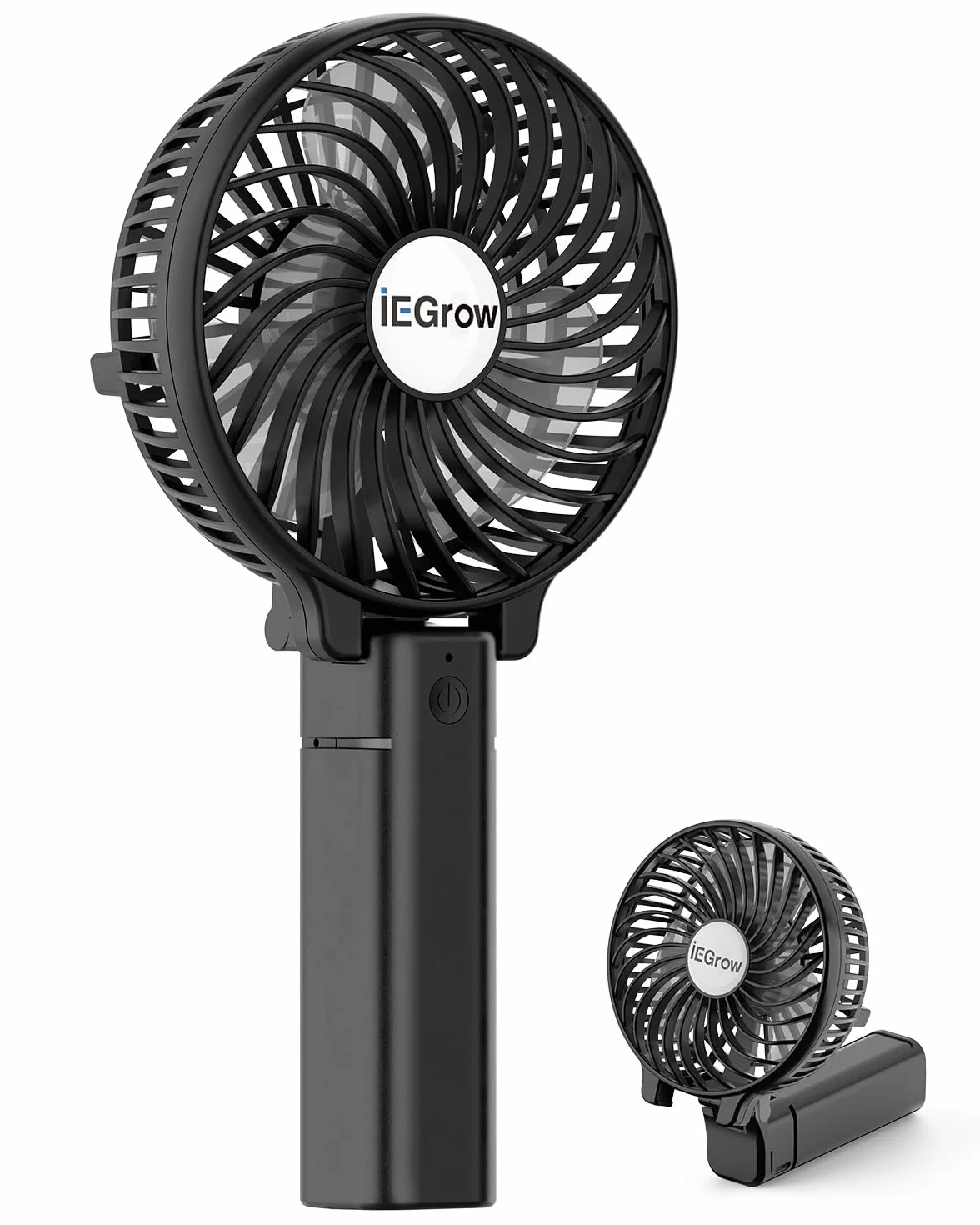 iEGrow Handventilator Tragbarer Mini Ventilatoren USB Wiederaufladbarer [2-9 Betriebsstunden] 3 Geschwindigkeiten Aufladbarem Batterie für Reisen Zuhause(Schwarz)