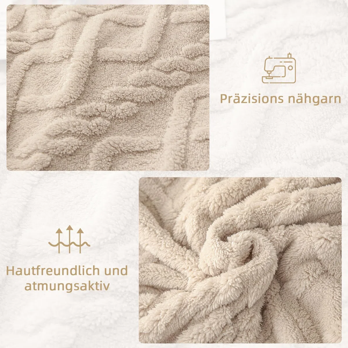 WONGS BEDDING Kuscheldecke Flauschig 150x200 Wohndecke Lammdecke Flauschige Weiche Sofadecke Fleecedecke Couchdecke Warme kuscheldecke für Bett Sofa, Beige
