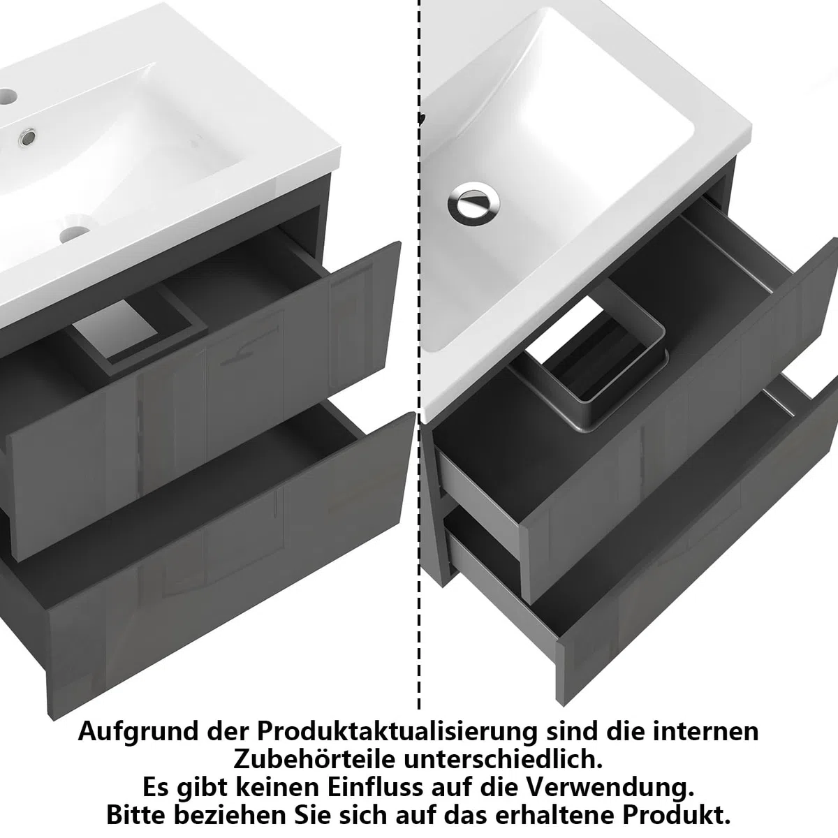 Aica Sanitär Waschtisch mit Unterschrank 100cm Alast Badmöbel Set Hochglanz Anthrazit Waschbecken mit Unterschrank MDF Softclose