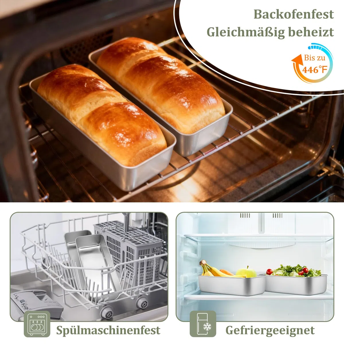 Onader Brotbackform 2er Set, 31cm Edelstahl Groß Kastenform Brotform, 7,5cm Tiefe Rechteckig Backform Für Für Kuchen, Brot, Toast und Lasagne, Gesund & Solide, Ofenfest & Spülmaschinenfest