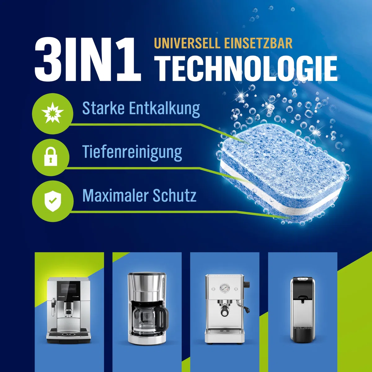 WoldoClean 3in1 Entkalkungstabletten Kaffeevollautomat 65 Stück Entkalker | Entkalker Tabs für Kaffeemaschine, kompatibel mit Siemens EQ Series, DeLonghi, Jura, Philips, Miele, Bosch
