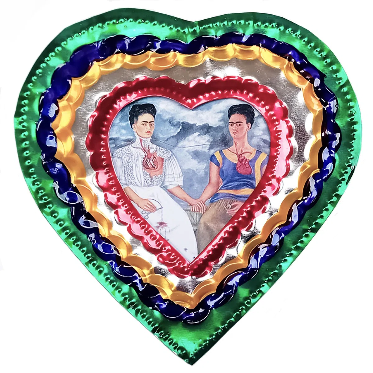 La Casa di Frida Frida mit Rahmen, Dos Fridas, mexikanisches Kunsthandwerk, zum Aufhängen, 10,5 x 10 cm (D)