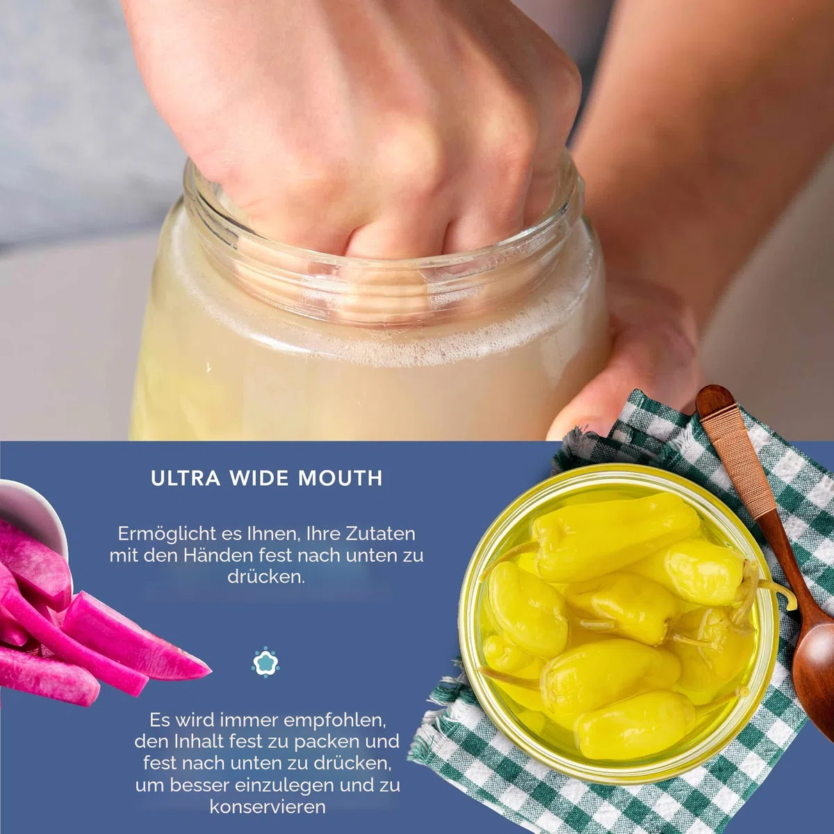 HEFTMAN Gärglas mit Entlüftungsventil mit 1-Wege-Entlüftung - 1.4L 2er-Pack Lebensmittelecht Fermentierglas für Kefir, Kimchi, Sauerkraut, Sauerteigstarter, Overnight Oats - 2 Stück (Grün)