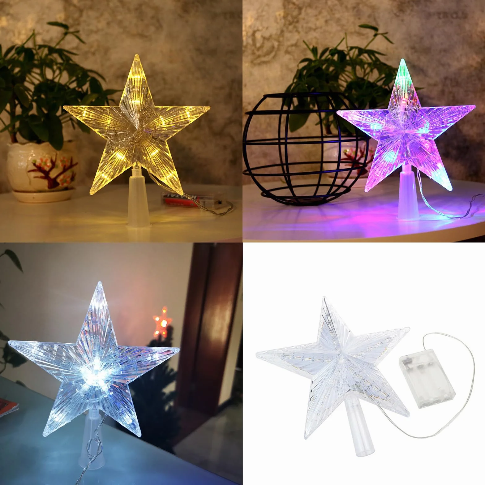 Christbaumschmuck, Weihnachtsbaumspitze mit 10 LED Benötigt Batterien - 23 x 23 cm, Leuchtendes Weihnachtsbaum-Pentagramm, Weihnachtsbaum Stern Spitze Baumspitze (Farbiges Licht, 23 * 23cm)