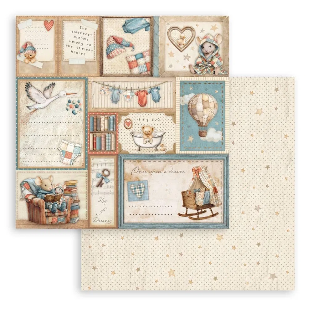 Stamperia - Mini Pad for Scrapbooks, Albums, Cards, Bullet Journals and More, Acid Free, Double-Sided, Perfect for Hobbies, Crafts, and Gifting (6 Sheets) (Baby) (30.5 x 30.5cm)