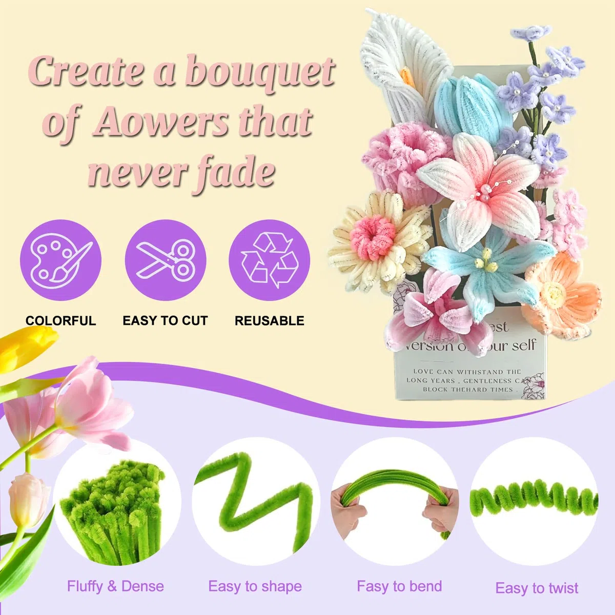 500 PCS of DIY Craft Pipe Cleaners, Bouquet Pipe Cleaners(red) | Flower Blur Stick Craft Supplies, Craft Kit Gifts, and Pipe Cleaner Sets for Floral and Artistic Purposes